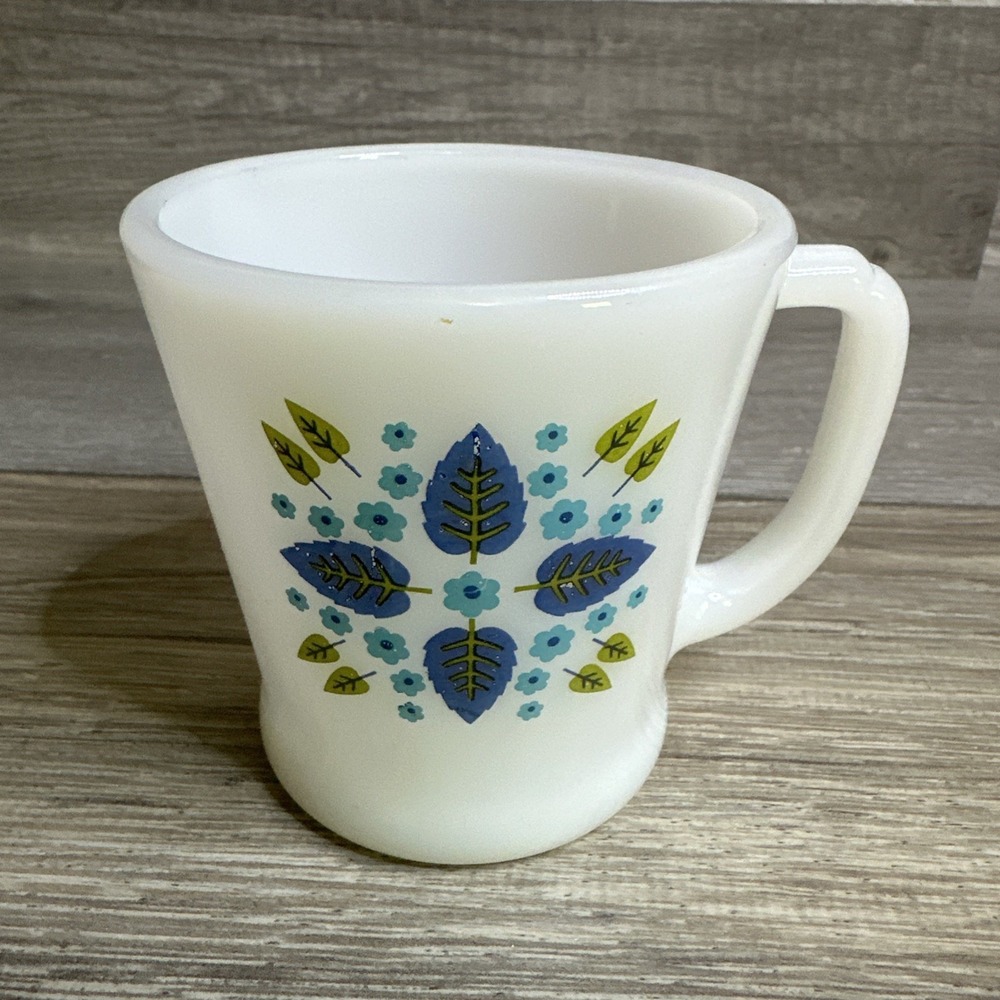 Vintage Fire King Milk Glass Mug Floral